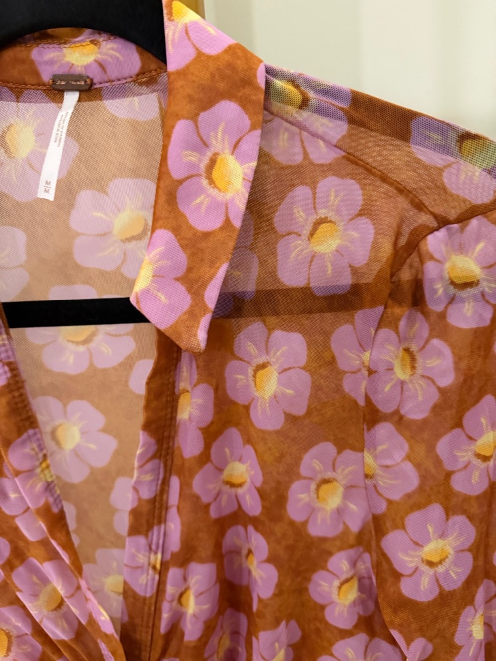 Free People Floral Ruched Button-Front Top - Rust & Pink - Picture 4 of 6